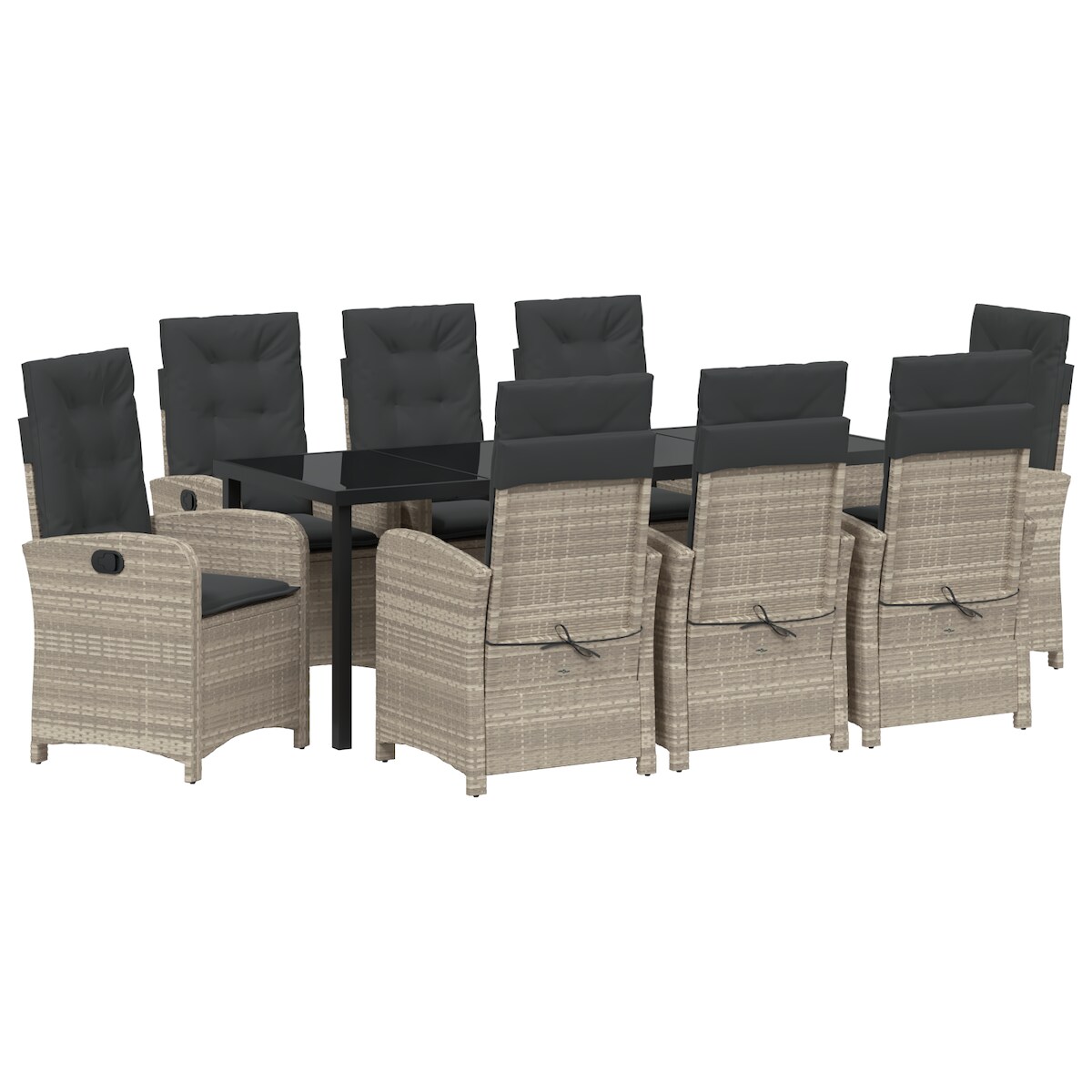 vidaXL 9-teiliges Gartenset mit Kissen Hellgrau Poly-Rattan Image