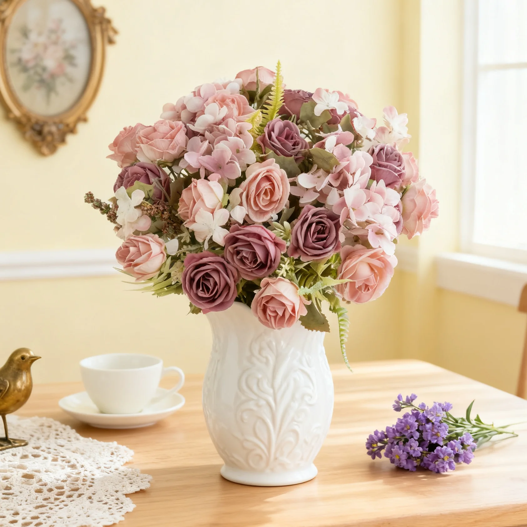 Artificial flower silk rose home office party vase high-quality decoration outdoor garden Valentine's Day wedding bride DIY gift