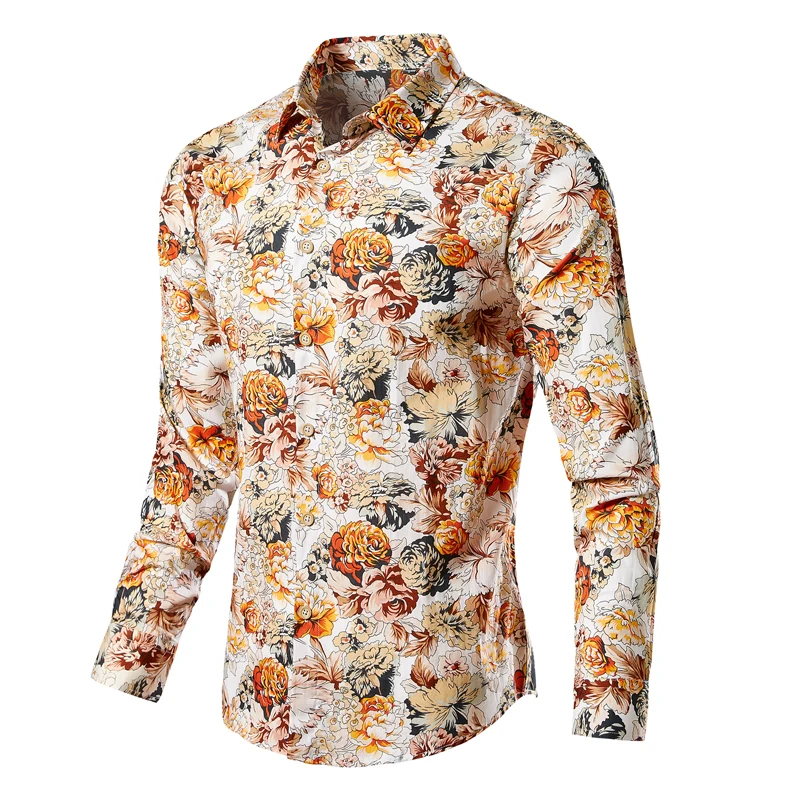 Neue männer Langarm Hawaiian Shirts Baumwolle Casual Floral Casual Shirts Mode Schlanke Druck Männliche Strand Bluse Plus Größe M-5XL
