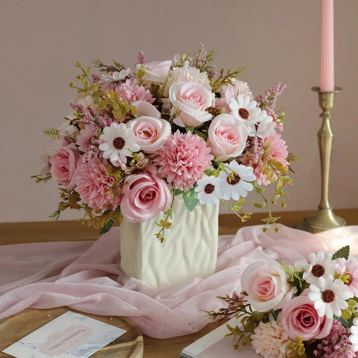 2 Bündel europäischer handgehaltener Rosen, Wohnzimmervase, künstliche Blumendekoration, Hochzeitstisch-Arrangement, Heimdekoration Image