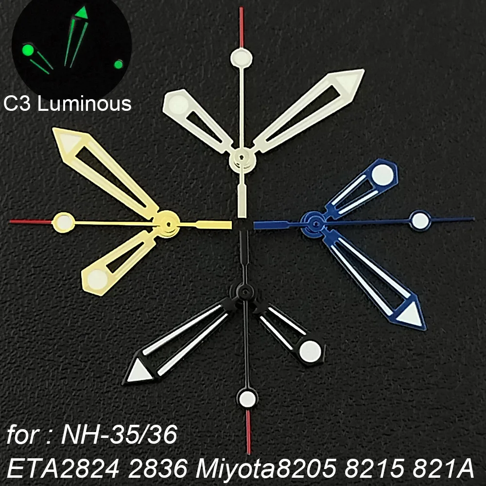 Uhrzeiger, grüne Leuchtzeiger, passend für NH-35/36 3135 ETA 2836 2824 Miyota 8205 8215 821A Mingzhu DG2813 3804 PT5000 Uhrwerk Image