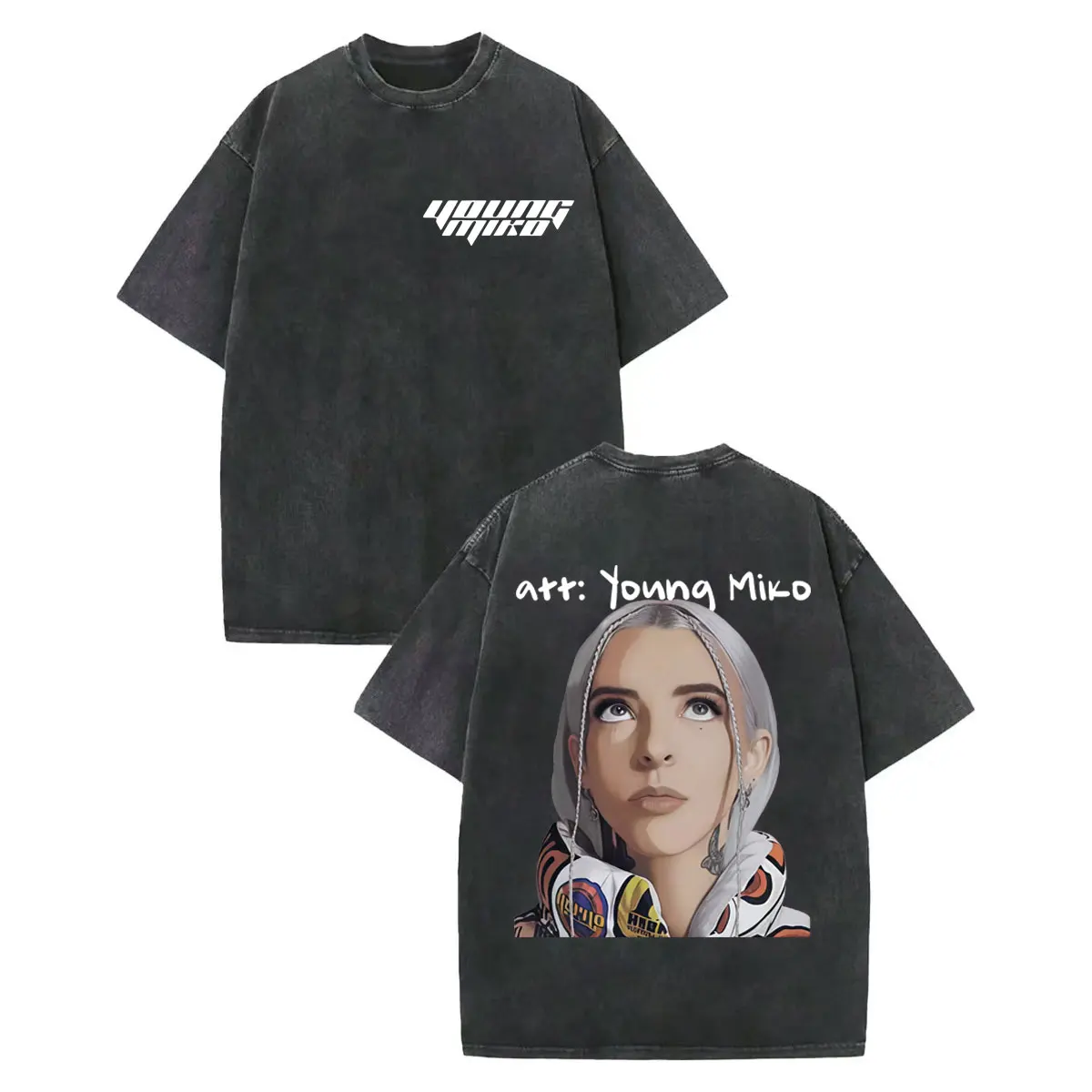 Rapper Young Miko Grafik T-Shirts Männer Frauen Kleidung Hochwertiges Vintage gewaschenes T-Shirt Sommer lässige lose Baumwoll-T-Shirts