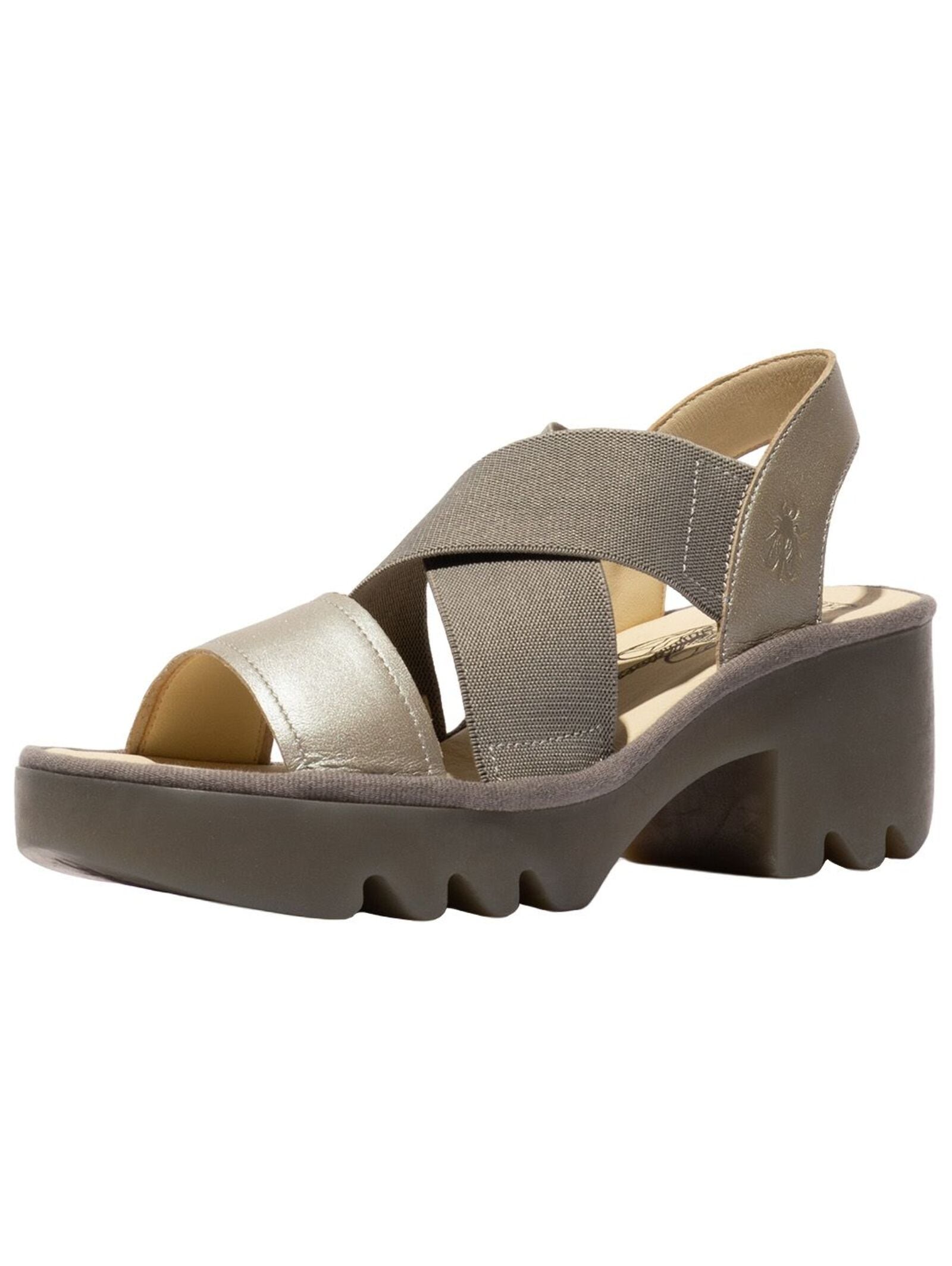 High-Heel-Sandalette FLY LONDON "Fly London Sandalen Leder/Textil", Damen, Gr. 38, silber, beige, Leder, Textil, Schuhe