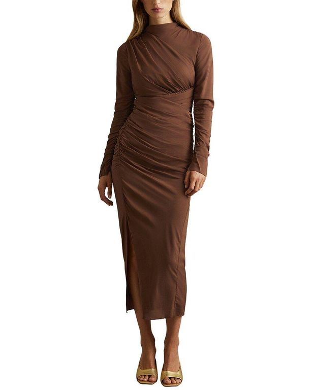 red off the shoulder dress long sleeve Therese Off Shoulder Ruched Maxi Dress / Red | MESHKI
