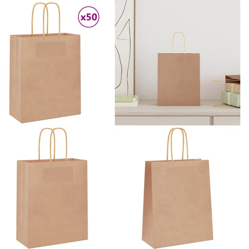 Sacchetti Di Carta 50 Pz Con Manici Marrone 18x8x22 Cm - Sacchetti Carta Riciclabili - Sacchetti Carta Kraft