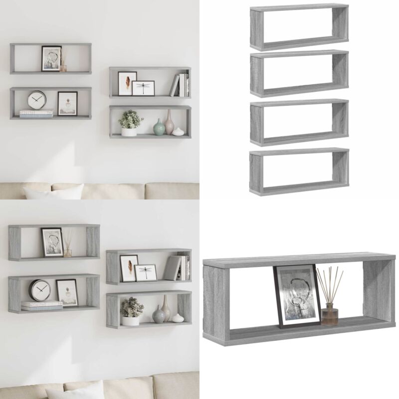 Mensole Cubo Muro 4 Pz Grigio Sonoma 60x15x23 Cm In Multistrato - Mensole A Cubo - Mensole In Legno Multistrato