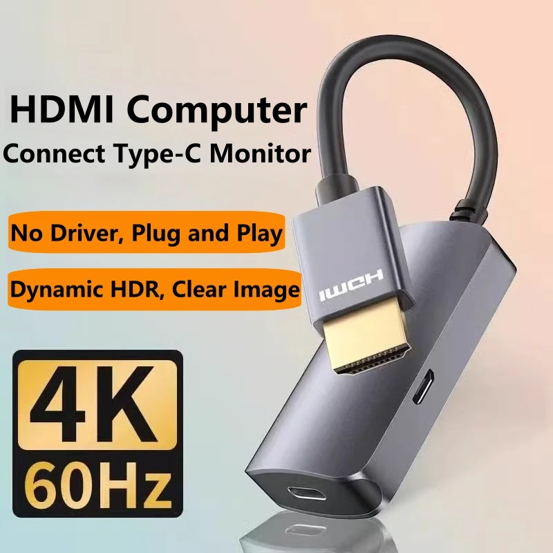 HDMI zu Typ C Konverter HDMI Stecker auf USB C Buchse Kabel Adapter HD 4K 60Hz mit Typ C Netzteil HDR für Laptop Display Image