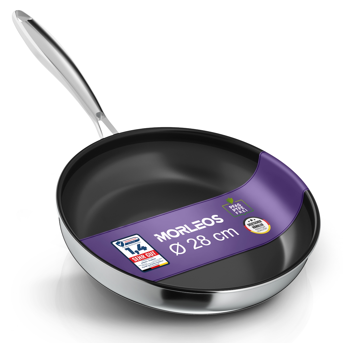 Morleos Keramikpfanne 28cm | Vollbeschichtet | 5-Schicht - 3mm -1,3 kg | Premium Bratpfanne für Induktion | Antihaft, Omelettpfanne Eierpfanne Image