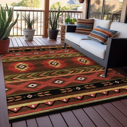 Southwestern Lodge Rectangle Rug Chocolate, 3' x 5', Chocolate