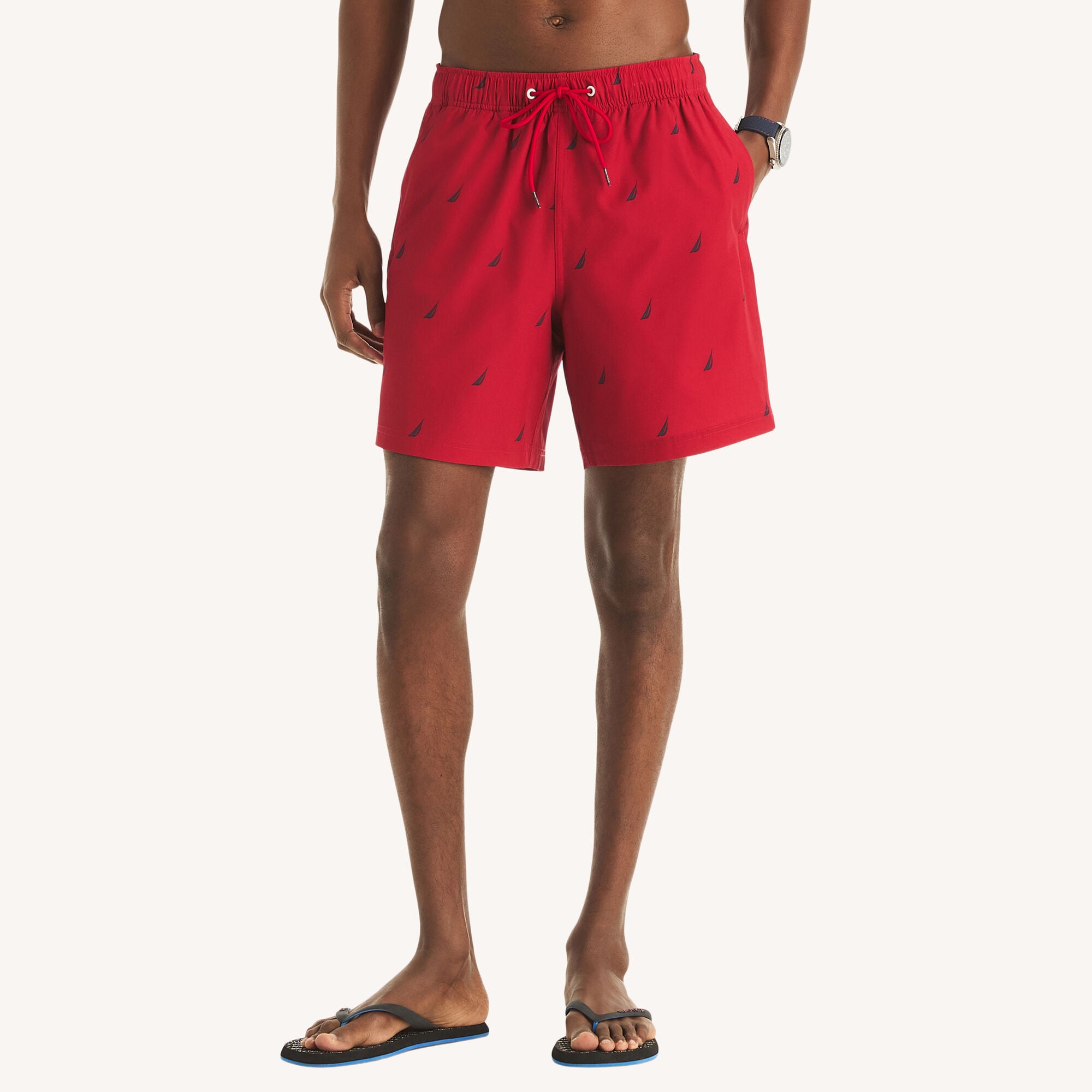 Nautica Men's 7" Printed Quick-Dry Swim 675 (Nautica Red), M