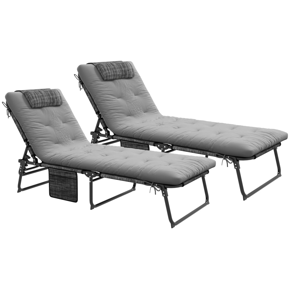 Set 2 sdraio pieghevoli e reclinabili con cuscino e tasca grigio
