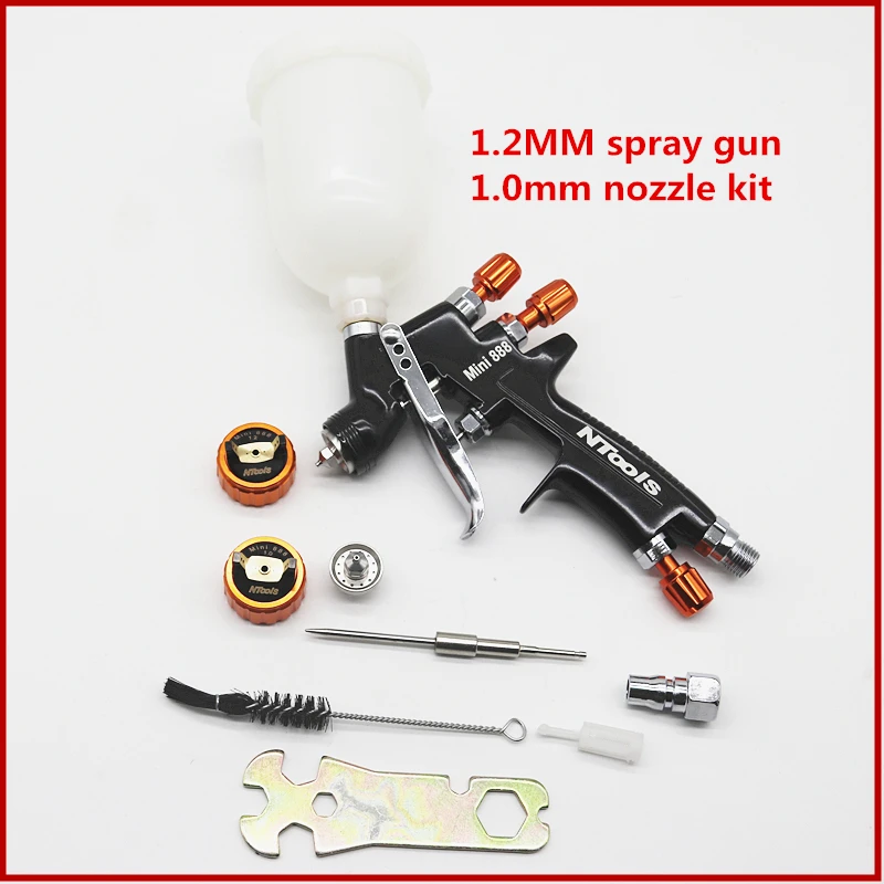Pistola a spruzzo da 1,2 mm Kit ugello da 1,0 mm Pistola a spruzzo ad aria con serbatoio 400CC/250CC con tazza di miscelazione della vernice e adattatore Mini pistola a spruzzo Pistola a spruzzo per