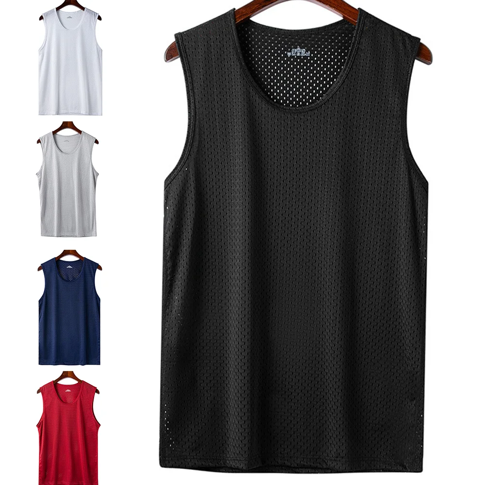Canotte da uomo in rete di seta di ghiaccio Canotte da palestra per uomo Canottiera trasparente per bodybuilding Camicia senza maniche Gilet fitness Canotte muscolari maschili L-5XL