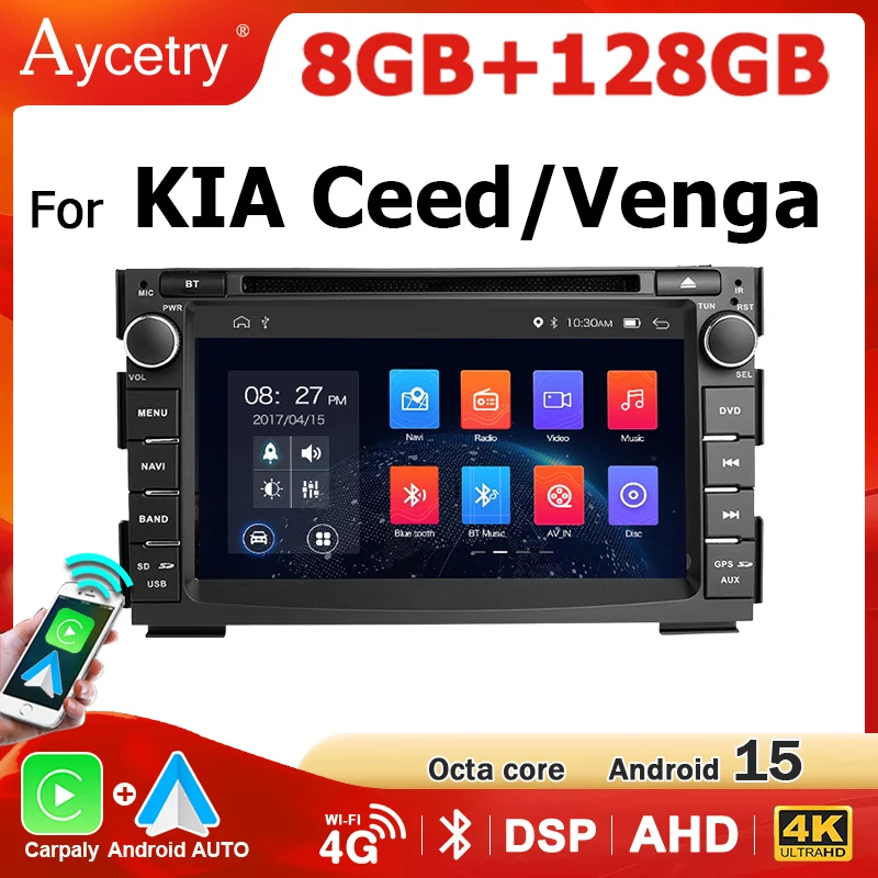 Autoradio Wireless Carplay Android 15 da 7'' per KIA Ceed Venga 2010-2016, Android AUTO 2din, Schermo Multimediale 4G LTE