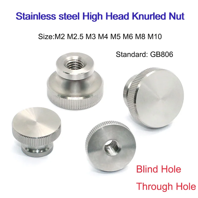 2–30 Stück Edelstahl-Rändelmutter mit hohem Kopf, M2-M10, Blindloch, Durchgangsloch, Vorhangwand, Mikro-Einstellschraube, manuelle Verriegelung Image