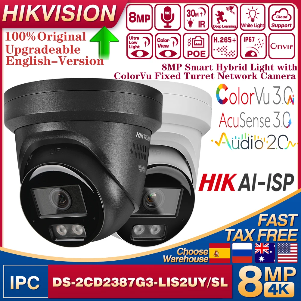Hikvision 4K 8MP POE DS-2CD2387G3-LIS2UY/SL Smart Hybrid Light ColorVu3.0 Acusense3.0 IP-Kamera 1/1.8 F1.0 Audio2.0 AI ISP&WDR Image