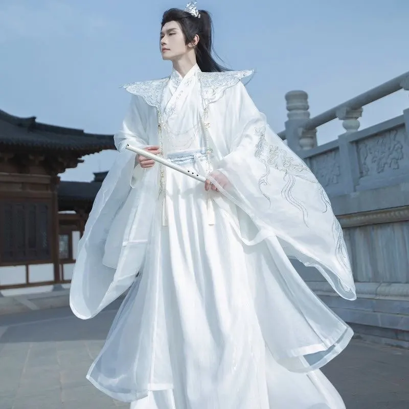 Große Größe 3XL Hanfu Herren Chinesisches Antikes Besticktes Hanfu-Set Halloween Karneval Cosplay Kostüm Weiß&Schwarz Hanfu-Anzüge Damen