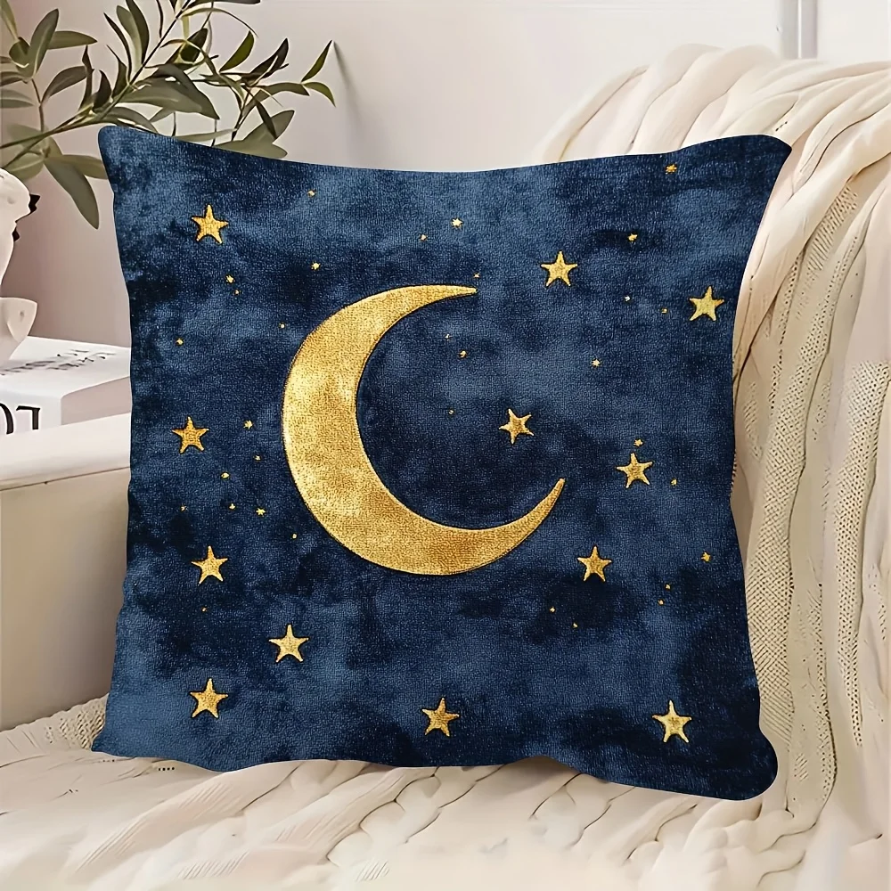 1 Stück Himmelskörper-Mond-Stern-Kissenbezug aus Polyester, 2D-doppelseitiger Druck für Sofa, Schlafzimmer, Wohnzimmer, Dekoration, himmlisches Geschenk Image