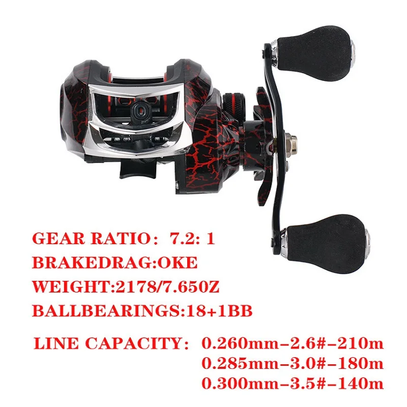 Baitcasting-Rolle, Übersetzungsverhältnis 7,2:1 Metal Line Cup, maximale Zugkraft 8 kg, Baitcaster 18+1 für Süßwasser-Salzwasser-Baitcasting-Rolle Image