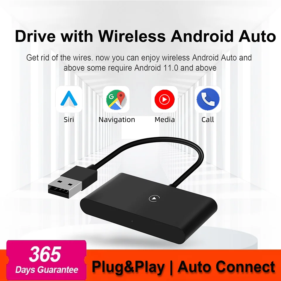 Kabelgebundener zu kabelloser Android-Auto-Adapter mit Umgebungslicht, Plug-and-Play, Konvertieren des OEM-Radios, USB-Plug-and-Play-Unterstützung, 5GWIFI und BT5.0 Image