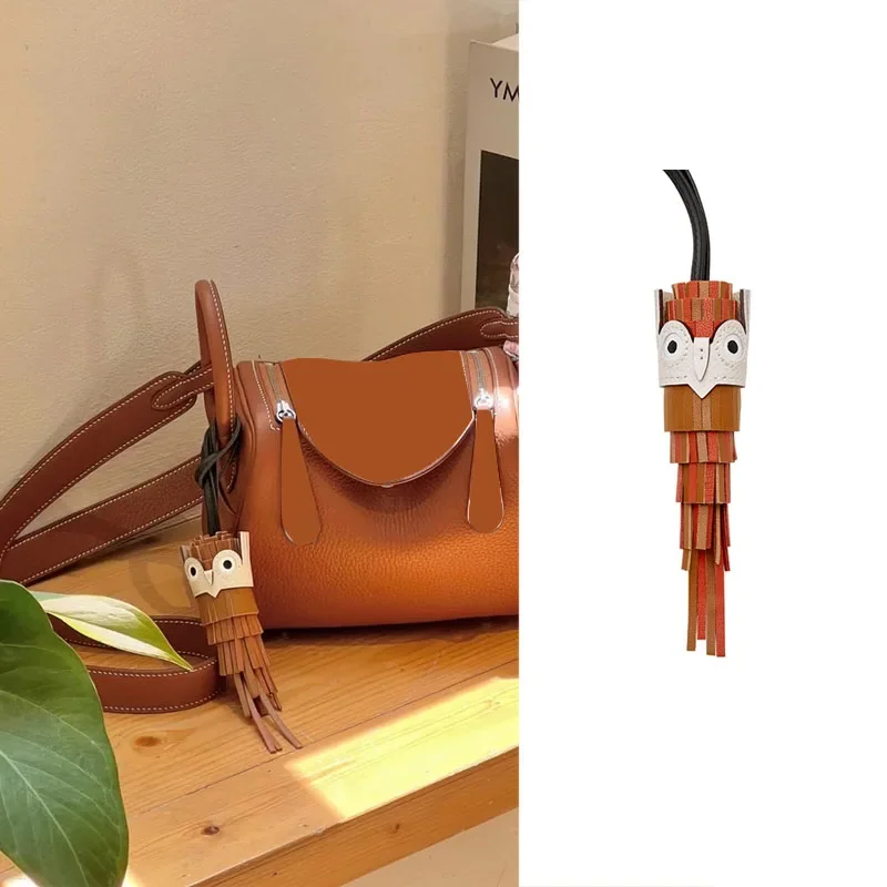 Eule handgenähte Quaste Tasche Charme für Damen Tasche hängen Tasche Anhänger echtes Kuh Leder Vogel Puppe Tasche Zubehör Image
