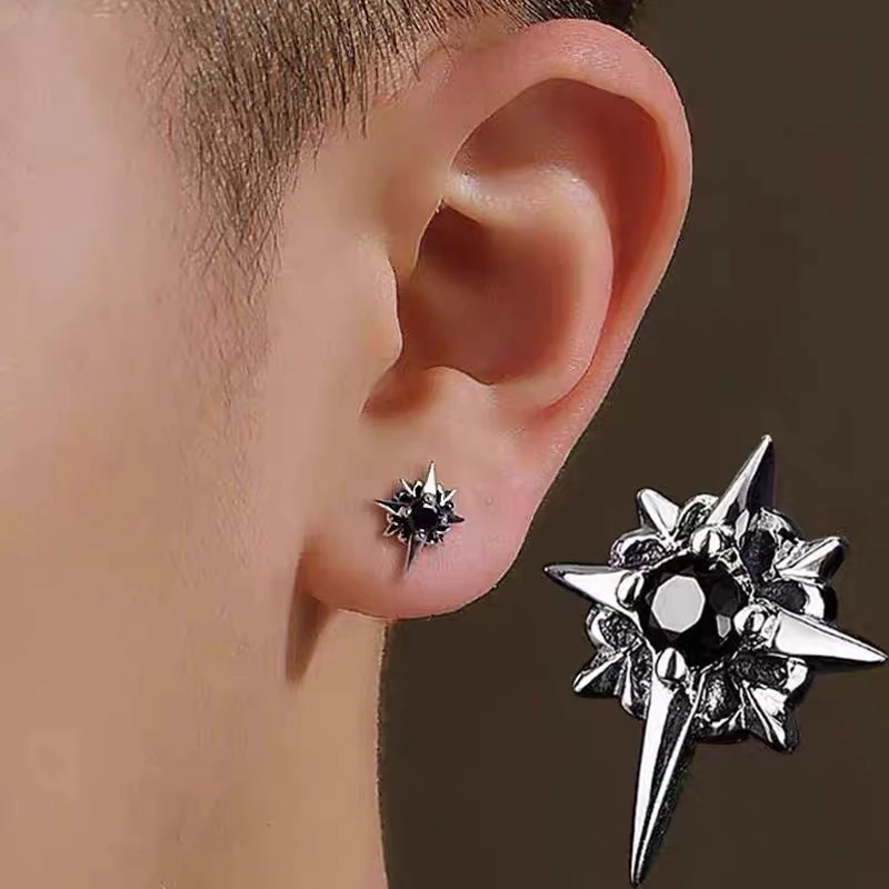1pairs Trend Schwarz Zirkon Stern Stud Ohrringe für Männer Frauen Schwarz Paar Persönlichkeit Hip-hop Ohrringe Party Zubehör schmuck