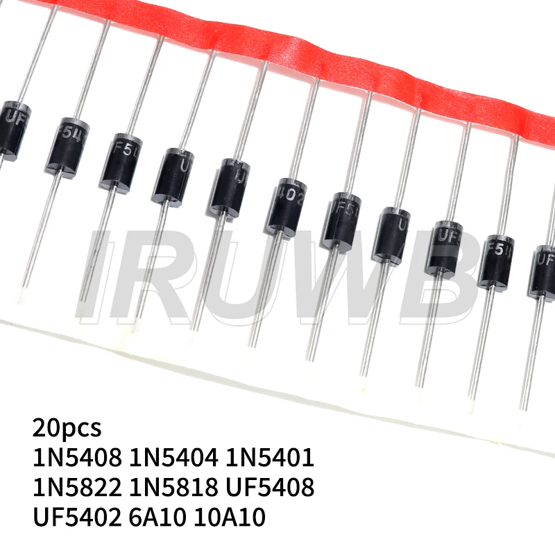 20PCS 1N5408 1N5404 1N5401 1N5822 1N5818 UF5408 UF5402 6A10 10A10 Gleichrichter Diode DO-27 Image