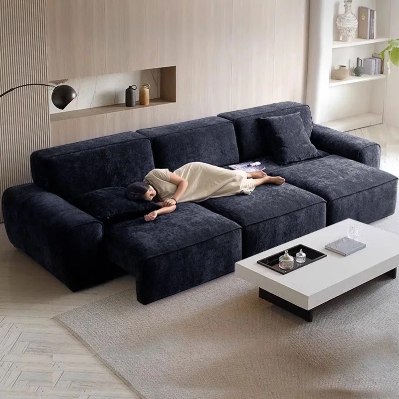 Einfaches Sofa aus Samt, großes schwarzes elektrisches Stoffsofa, italienisches leicht luxuriöses elektrisches Ausziehsofa Image