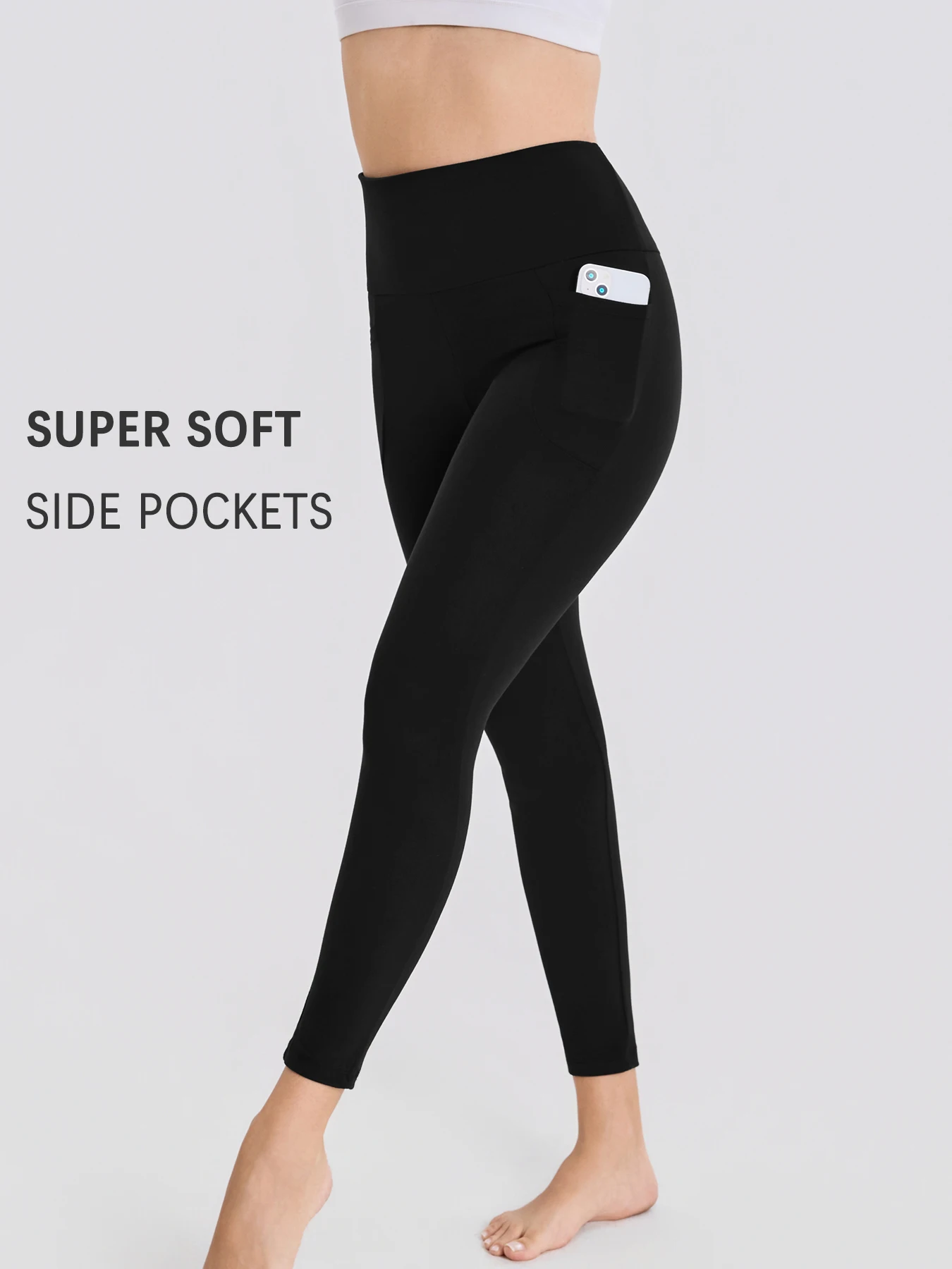 Superweiche Sport-Leggings mit Taschen für Damen, hoch taillierte, bauchkontrollierende Workout-Yoga-Laufhose. Image
