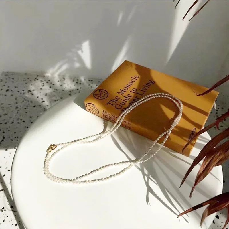 HENGSHENG Lange Kette Halskette Für Frauen Süßwasser Natürliche Barock Perlen Halskette 4-6mm Reis Form Perlen Vintage Pullover kette Image