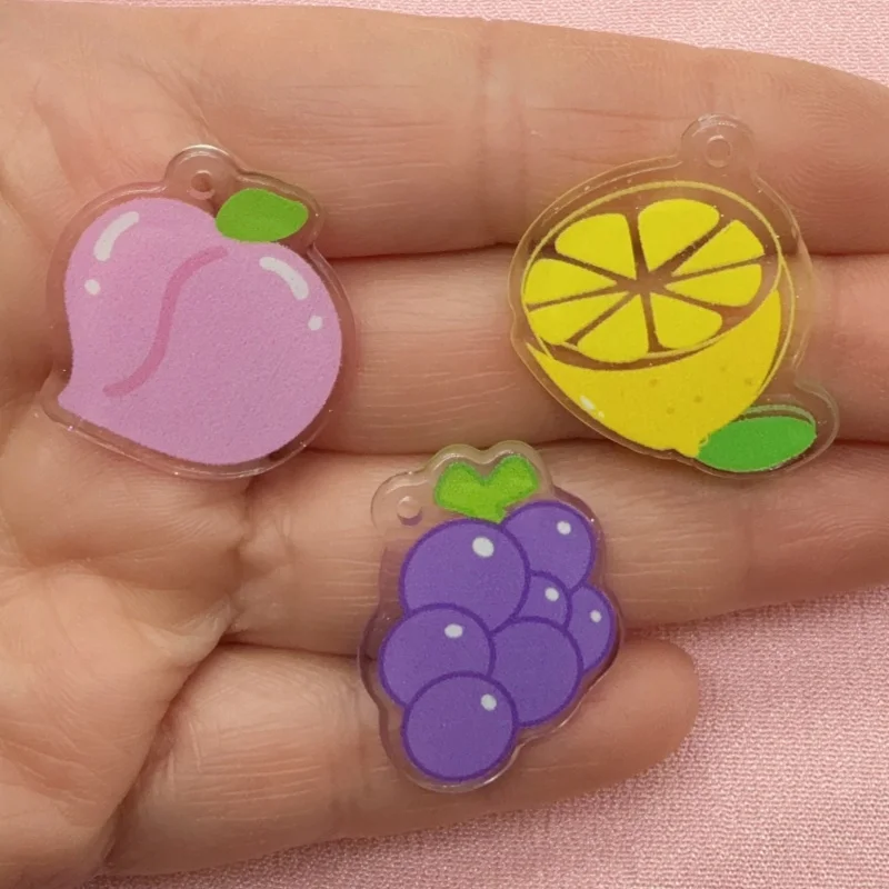 10 Stück Acryl Simulierte Klare Kirsche Zitrone Erdbeere Pfirsich Patch Obst Anhänger DIY Schlüsselanhänger Zubehör Image