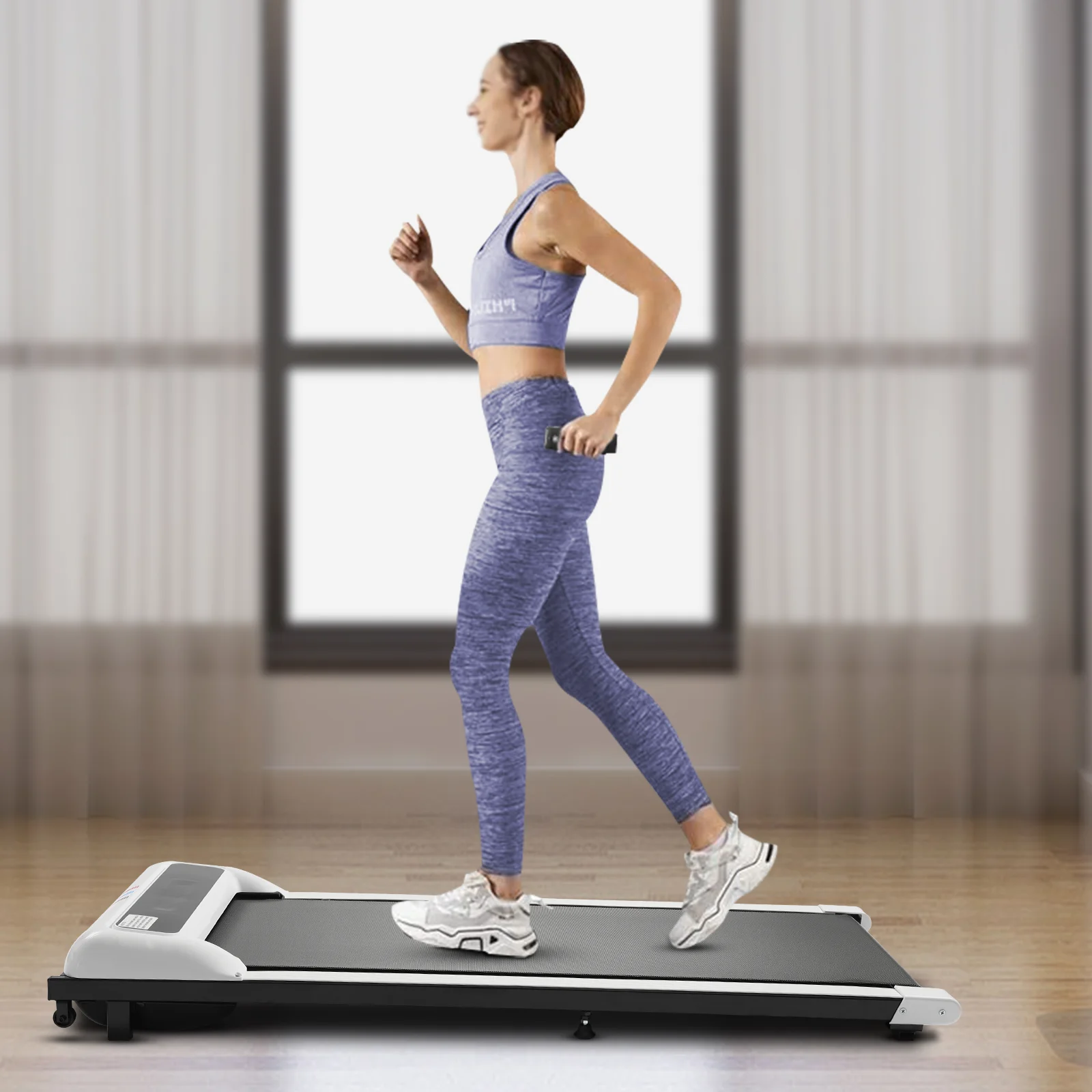 Klappbares Laufband für Zuhause, 2,25-PS-Motor, 100 kg Tragkraft 1–6 km/h, leise Gehunterlage mit LED-Anzeige, schlankes Laufband unter dem Schreibtisch, weiß