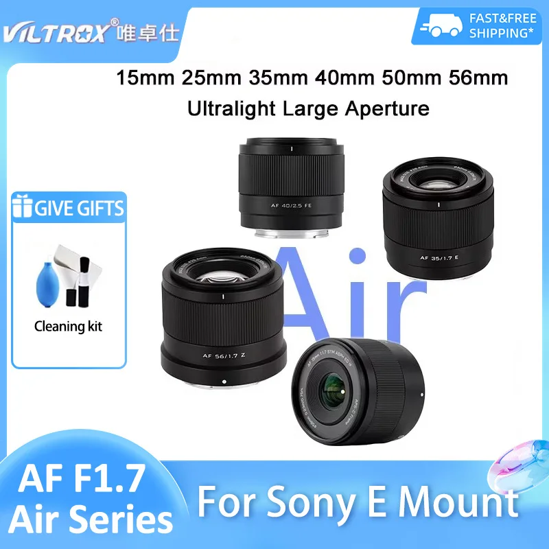VILTROX Air 15 mm 25 mm 35 mm 40 mm 50 mm 56 mm F1.7 AF-Serie Ultraleichtes Objektiv mit großer Blende für Sony E ZVE10 A6400 FX30 A7iv A7iii Image