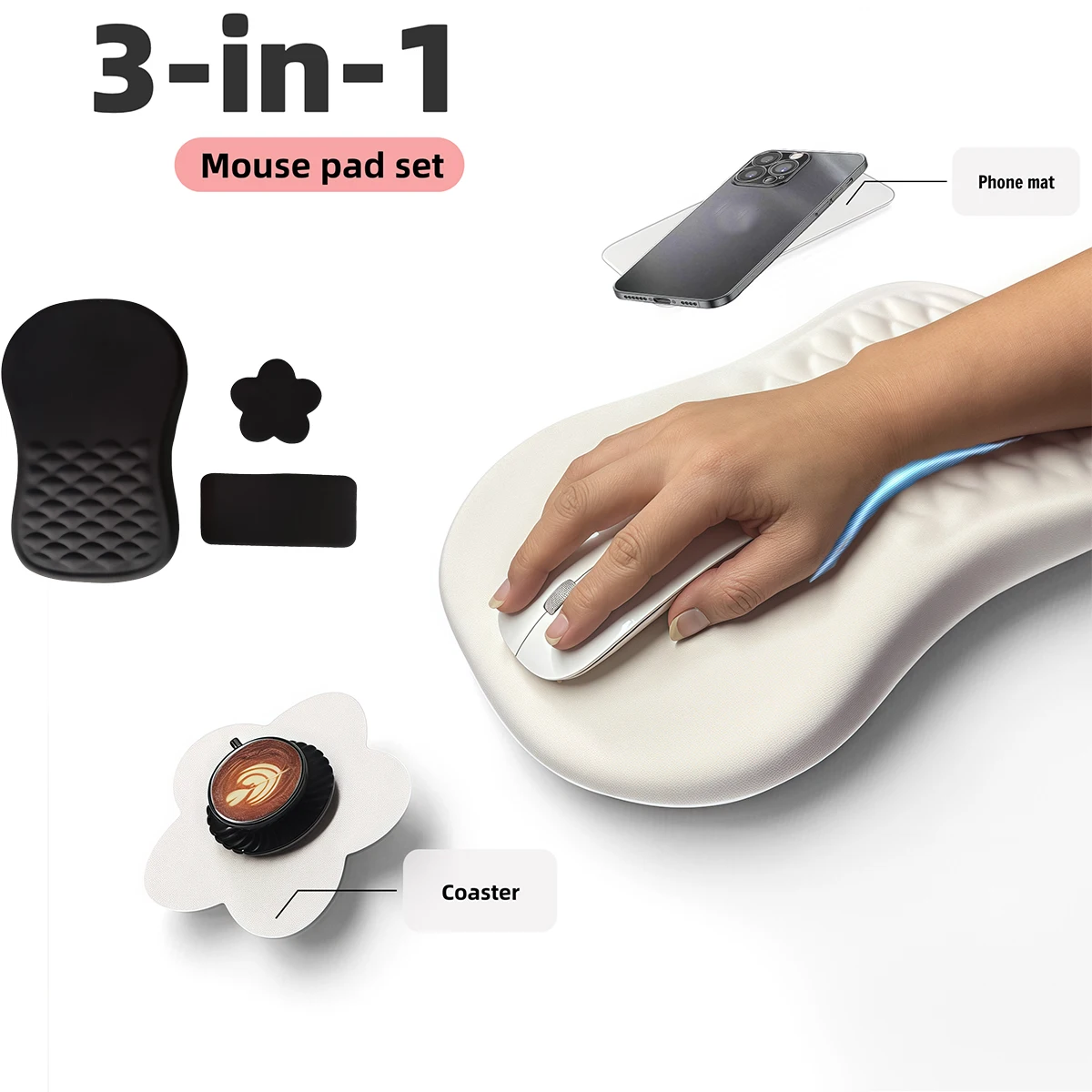 3pc Ergonomische Handgelenk Rest Maus Pad Komfortable Handgelenk Unterstützung Nicht Slip Hohe Elastische Speicher Baumwolle Mousepad Für PC Laptop computer Image