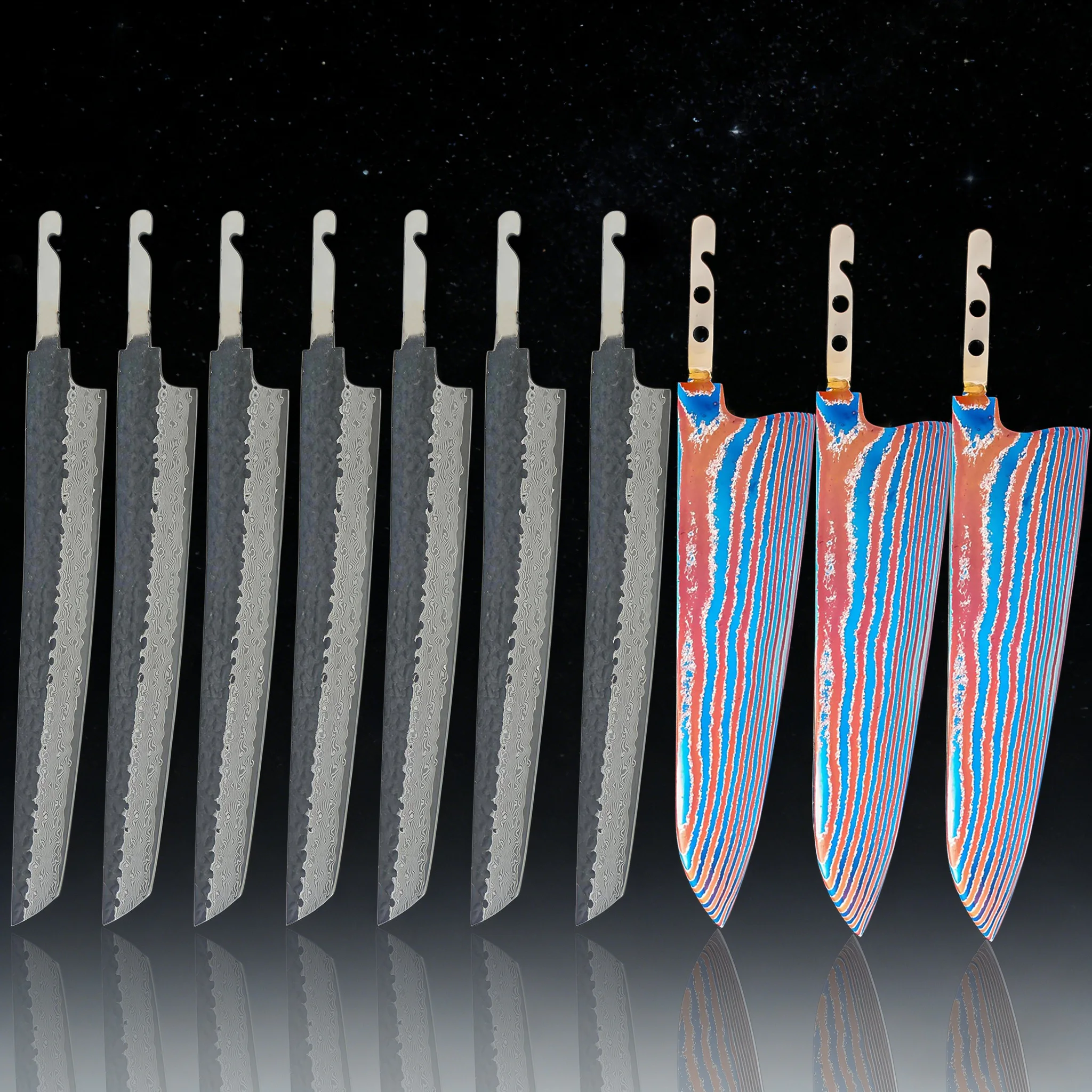 1/2/3/4/5/6/7-teiliges Küchenmesser-Klingenset, Sashimi-Messerklinge aus Titan-Damaszener-Stahl, Kochmesser-Klinge für DIY-Werkzeuge Image