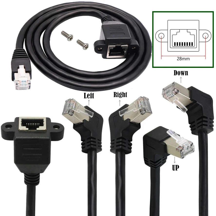 Ethernet-Netzwerk-Verlängerungskabel 3M 5M 1FT 30cm Aufwärts Abwärts Rechts Links Gewinkelt 90 Grad 8P8C FTP STP UTP Cat5 RJ45 mit Schraube LAN Image