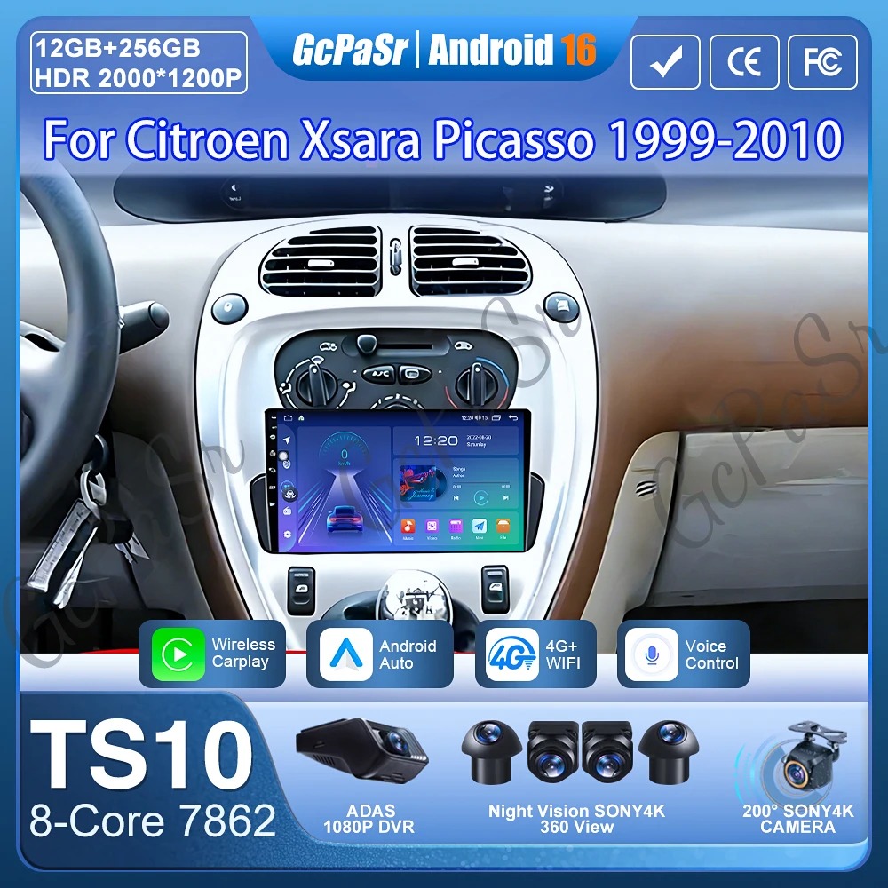 Autoradio Carplay für Citroen Xsara Picasso 1999-2010 Navigation GPS Android Auto Multimedia Player 5G Wifi Stereo 4G BT Kein 2din Image