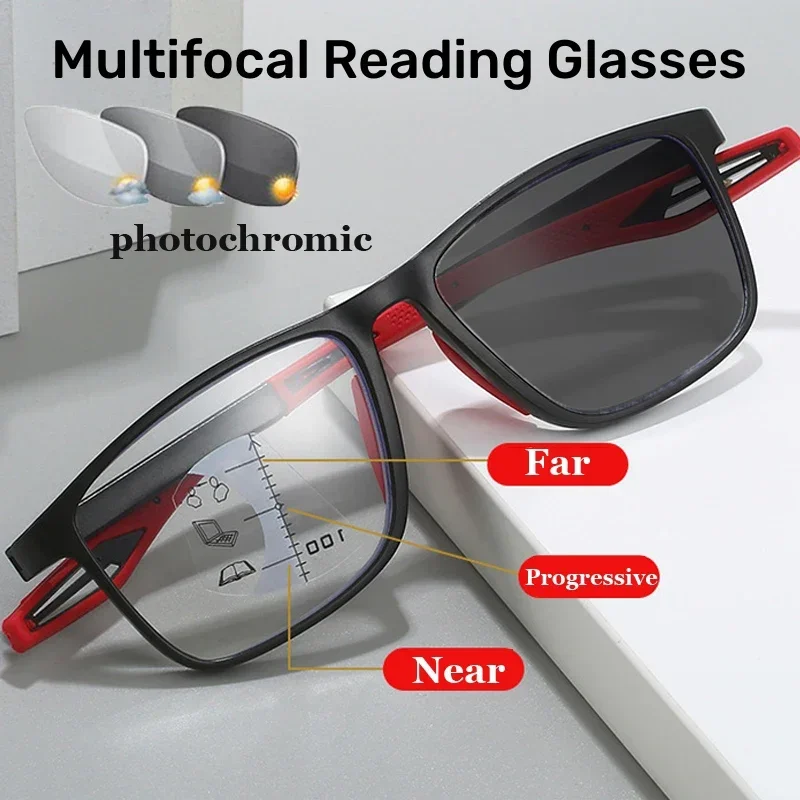 Intelligente photochrome Presbyopie-Brille TR90 Sport-Progressive multifokale Lesebrille fertig in der Nähe und in der Ferne Bifokale Brille Image