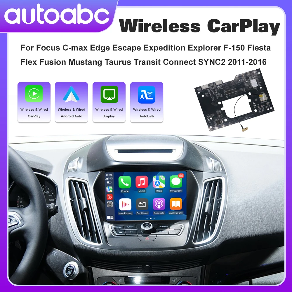 AUTOABC Kabelloses CarPlay für Ford Sync2 2011-2016 Explorer Focus Fiesta C-Max Edge F150 Fusion Taurus mit Android Auto AirPlay Image