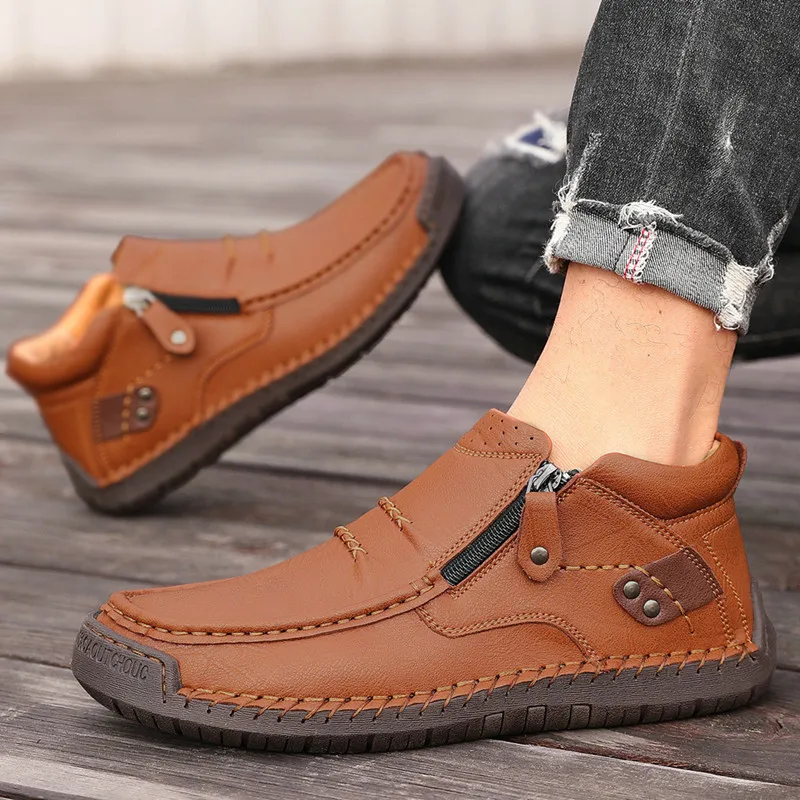 Klassische Casual Leder Männer Schuhe Handgemachte Mode Stiefeletten Freizeit Spaziergang Männliche High Top Baumwolle Schuhe Männer große größe 48 49 50