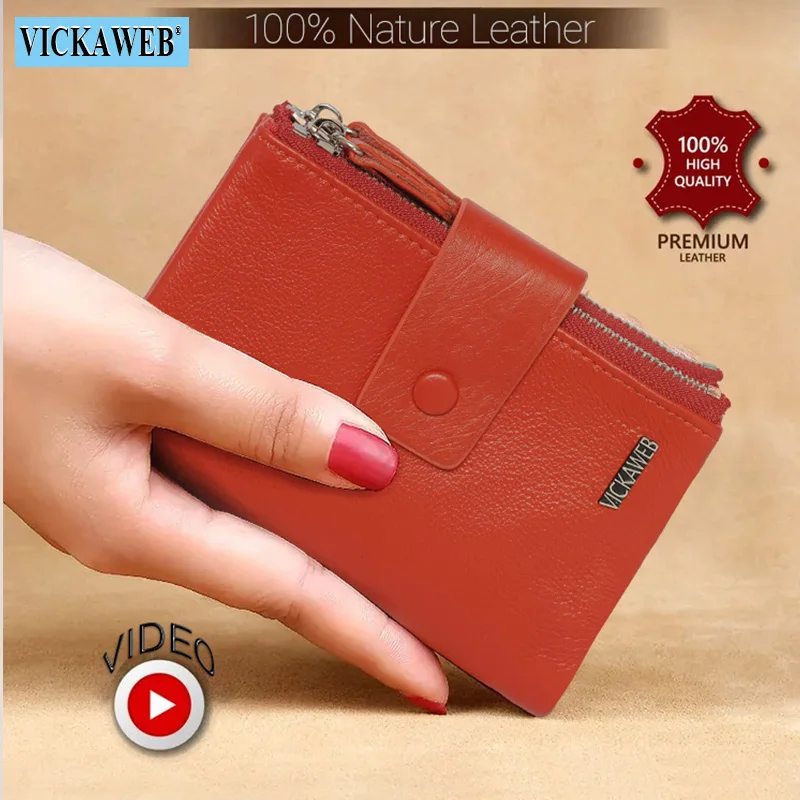 VICKAWEB Mini Brieftasche Frauen Kurze Echtes Leder Brieftaschen Fashion Solid Haspe Brieftasche Weibliche Kleine Zipper Frau Brieftaschen Und Geldbörsen Image