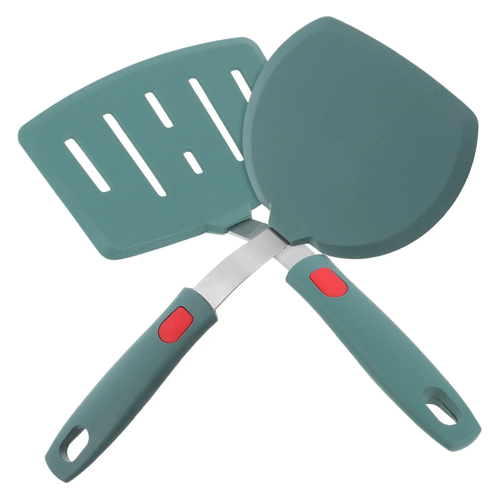 2-teiliger breiter Silikon-Spachtel mit Schlitzen, hitzebeständig, für Fischfilets, Pfannkuchen, Antihaft-Bratpfannen, Silikon-Pfannenspatel Image