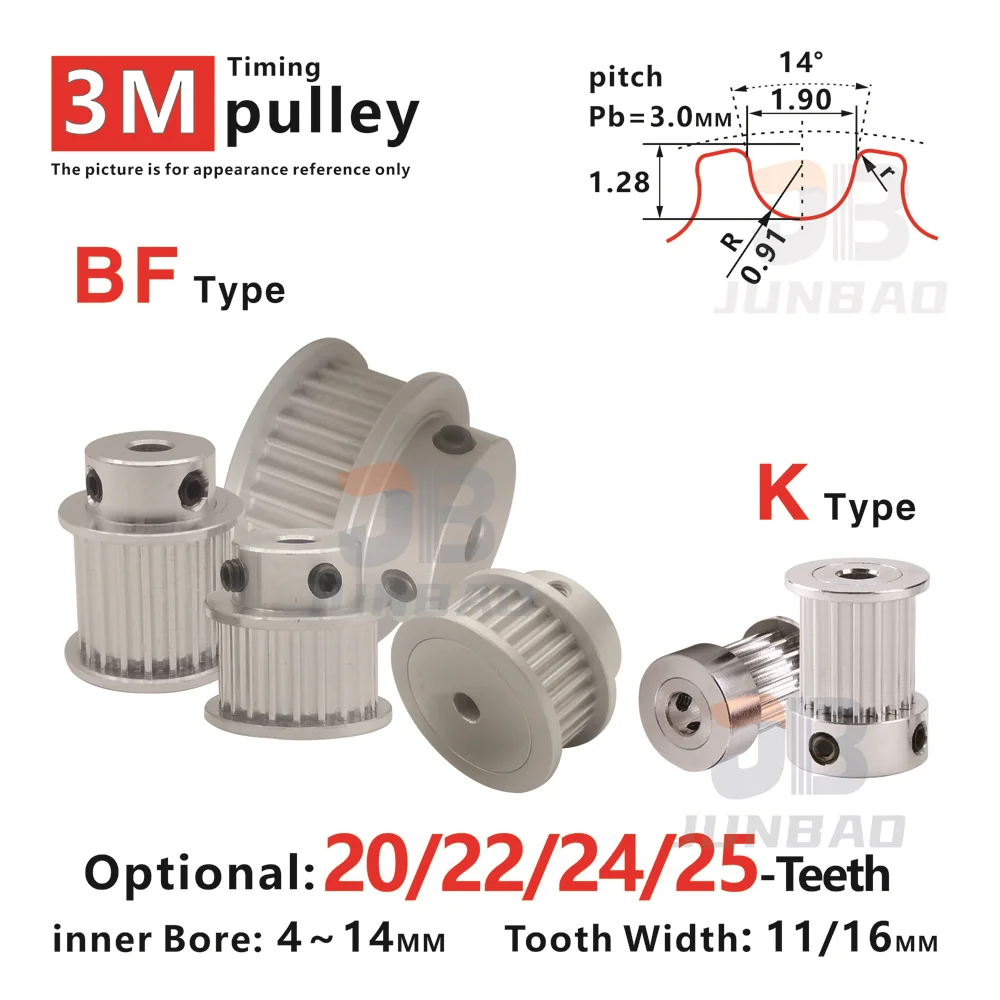 20/22/24/25 Zähne, 3M Zahnriemenscheibe, für DIY/3D-Drucker oder mechanische Getriebe, HTD3M Synchronzahnrad Image
