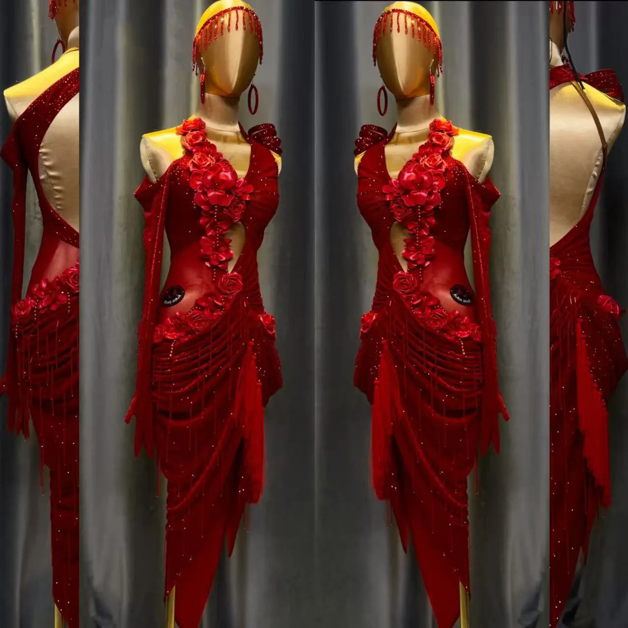 Latin Dance AB Stone Weibliche Erwachsene Kinder High-End Maßgeschneiderte Einteilige Twilight Rose Schwarz Pool Samba Performance Kleid Image