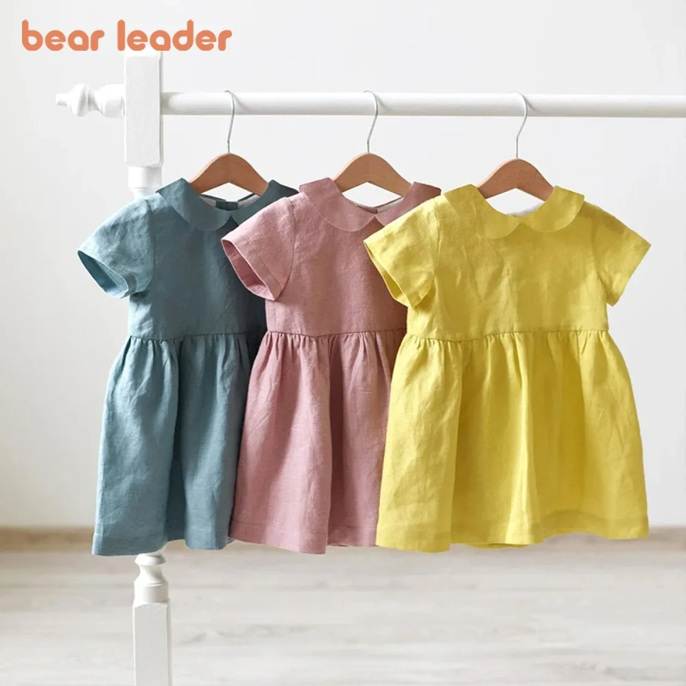 Bär Führer Sommer Neue Einfarbig Puppe Kragen Prinzessin Kinder Kleid 2025, Neue Süße Kleidung Kurzhülse Mädchen Casual kleider Image