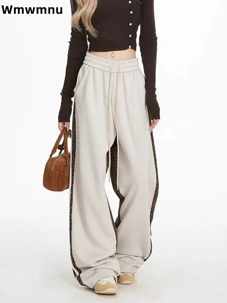 Leopard Patchwork Plüsch Dicke Hosen Vintage frauen Casual Baggy Spitze-up Pantalones Mode Lose Gerade Hosen Hosen Image