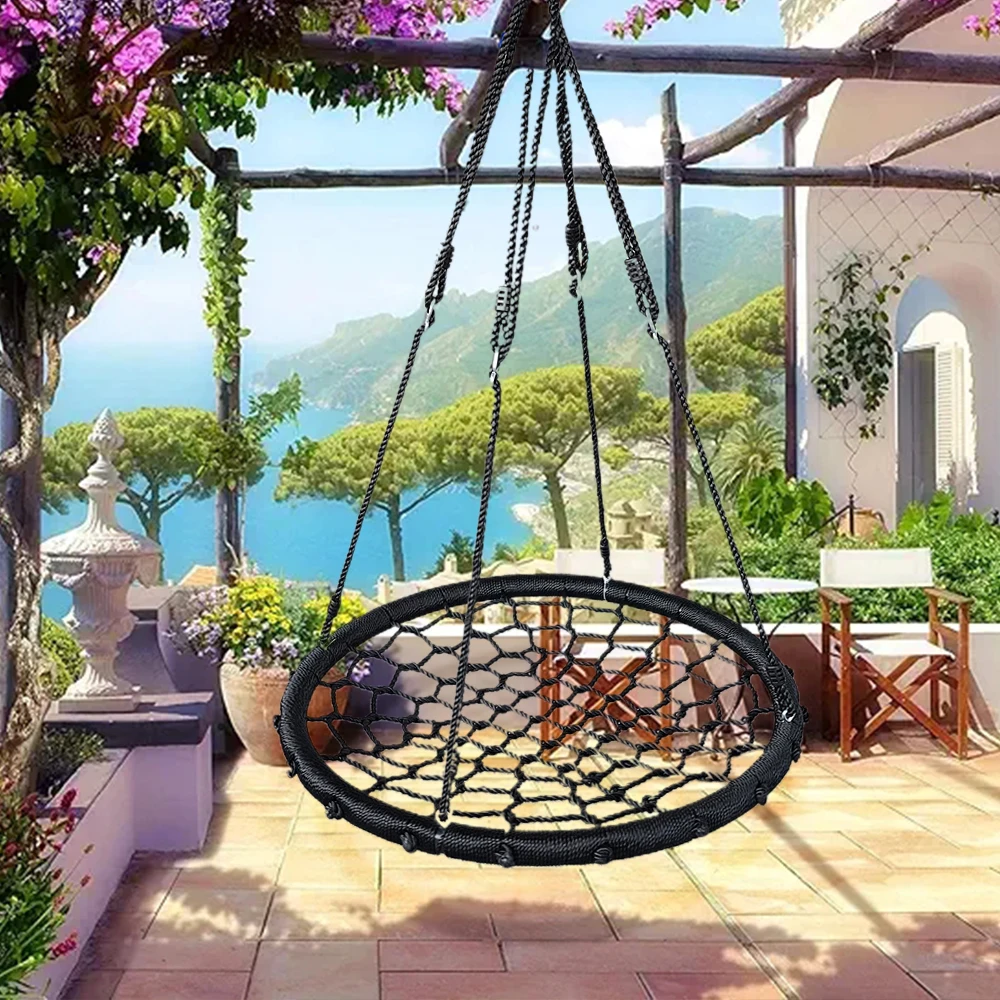 Vogelnest cm Durchmesser Schaukel, Kinder Outdoor Vogelnest Schaukelreihe Einstellbare Last Max. KG, Schwarz Image