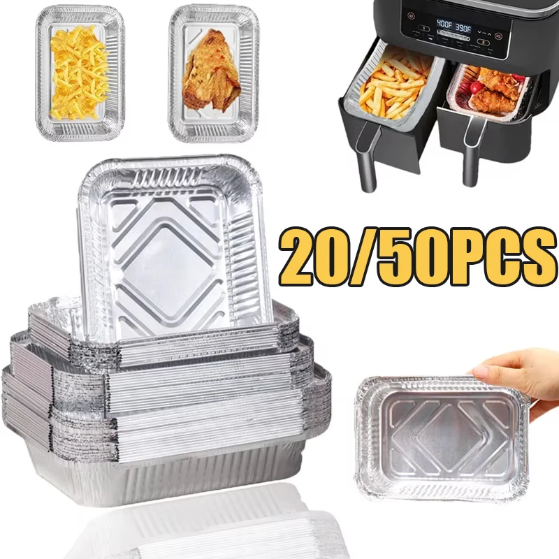 20/50PCS Air Fryer Aluminium Tabletts Papier Nicht-Stick Backformen BBQ Airfryer Liner Rechteck Ofen kochen Schüssel Küche Werkzeug Image
