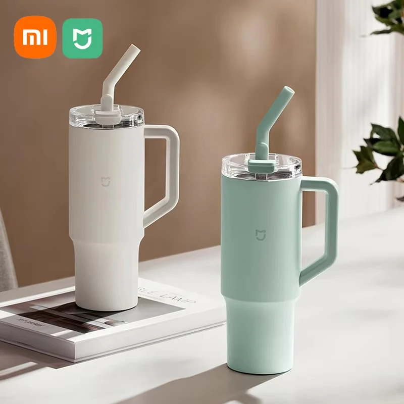 Xiaomi Mijia Strohbecher, 316L Edelstahl, Thermosbecher mit Griff, 1 l, großes Fassungsvermögen, tragbarer Sport-Wasserkocher, Auto-Reisebecher Image