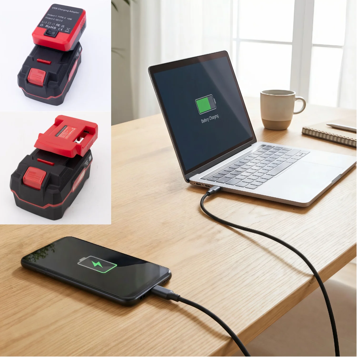 Tragbare Mobile Powerbank für Lidl Parkside X20V Team Lithium-Akku mit USB Typ-C Ausgang und Halterung für Schnellladung (OHNE Akku) Image